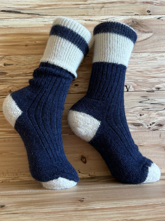 Traditional blue alpaca socks - Timeless warmth and softness / MarieBob Farm