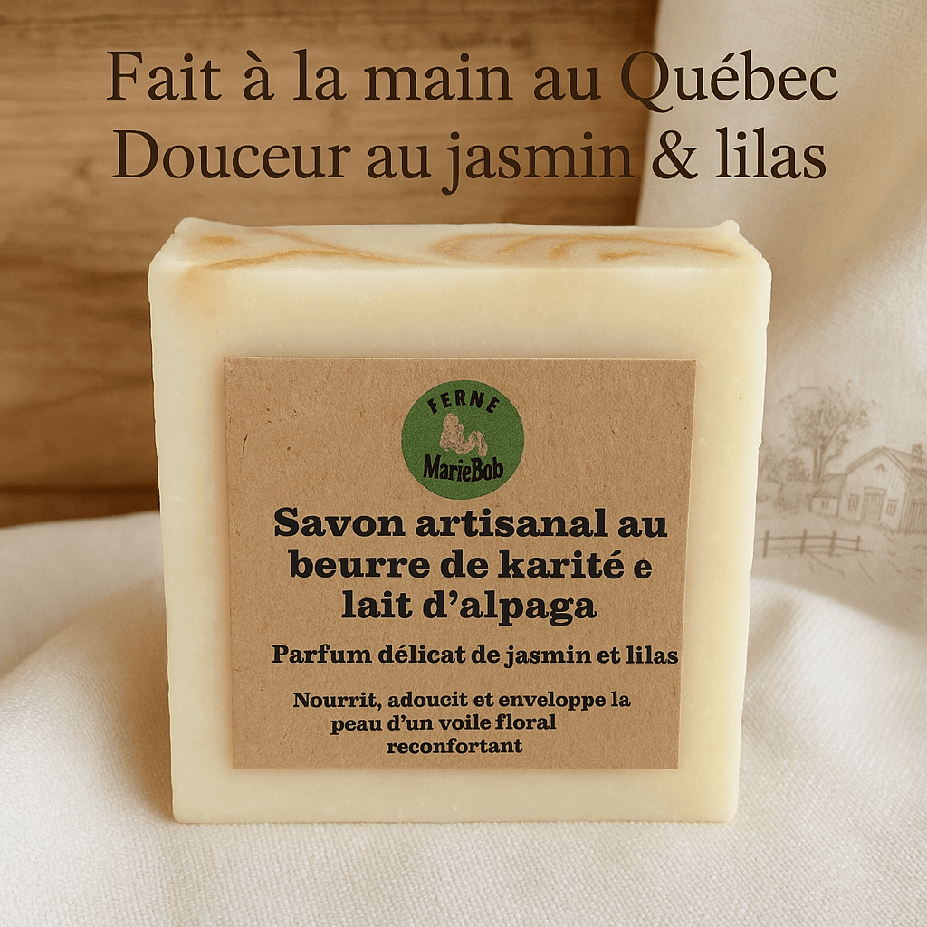 Savon artisanal beurre de Karité et lait d'alpaga- Jasmin et lilas