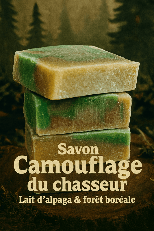 Savon artisanal Camouflage du Chasseur – Lait d’alpaga & forêt boréale - Ferme MarieBob