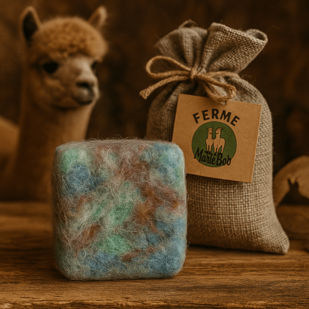 Savon artisanal feutré, au lait d’alpaga – Exfoliant doux & fait main au Québec - Ferme MarieBob